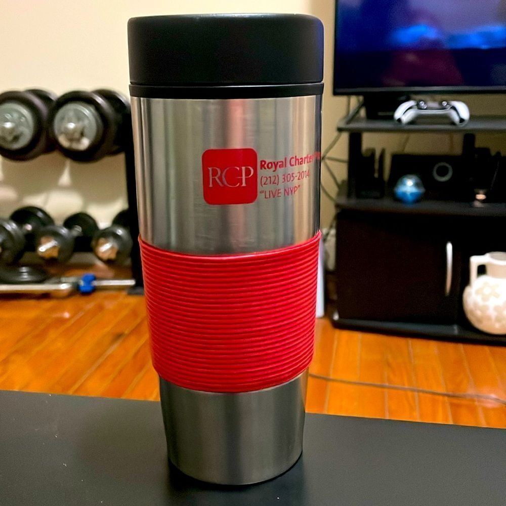 Royal charter properties stainless steel travel coffee mug with rubber grip